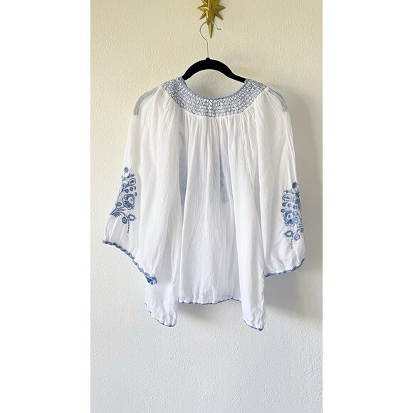 Treasure & Bond White Blue Floral Embroidered Bohemian Peasant Top Size 2X - Picture 7 of 13